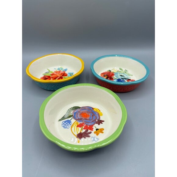 Pioneer Woman Set Of 3 Mini Pie Plates Ceramic Bowls - Picture 1 of 5